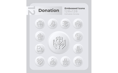 Conjunto de ícones em relevo de doação