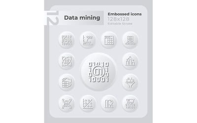 Data Mining Embossed Icons Set