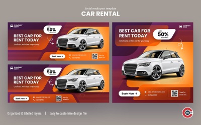Modello di banner per social media del servizio di noleggio auto