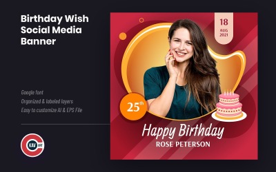 Plantilla de banner de redes sociales de deseo de cumpleaños