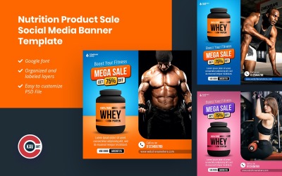 Plantilla de banner de redes sociales de venta de productos de fitness y nutrición de gimnasio