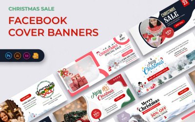 Banners de portada de Facebook de ventas de ofertas de Navidad