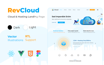 RevCloud – Cloud Hosting HTML React Vue és Figma nyitóoldalsablon