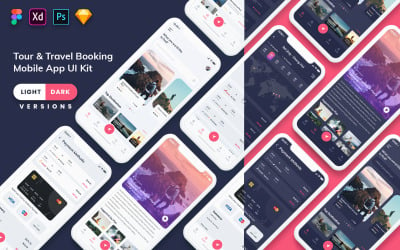 Benutzeroberfläche der mobilen App für Tour- und Reisebuchungen (hell und dunkel)