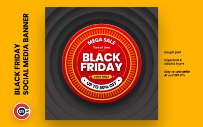 Disegno del modello di banner di vendita mega del Black Friday