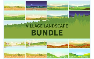 Ensemble d&amp;#39;illustrations de paysage de village