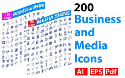 200 Geschäfts- und Medien-Icon-Set