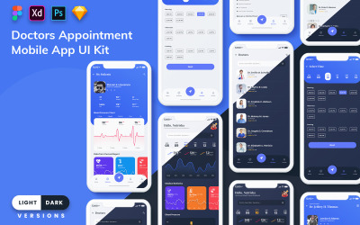 Interfaccia utente dell'app mobile Doctor Appointment (chiaro e scuro)