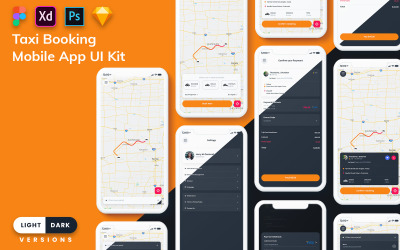 Interface utilisateur de l'application mobile de réservation de taxi (clair et foncé)