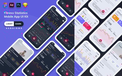 健身统计移动应用程序（浅色和深色）