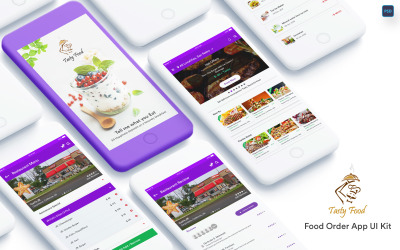Kit dell&amp;#39;interfaccia utente dell&amp;#39;app mobile per l&amp;#39;ordine di cibo gustoso e online