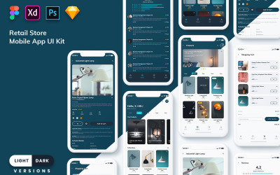 零售店移动应用程序 UI 套件（浅色和深色）