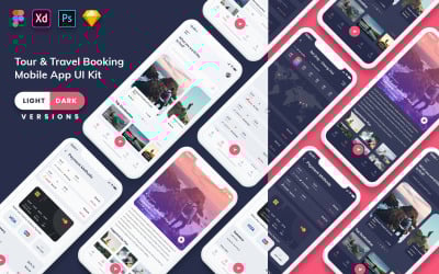 旅游和旅行预订移动应用程序 UI（浅色和深色）