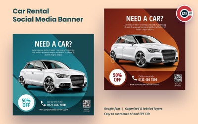 Modello di social media per l&amp;#39;offerta speciale di auto a noleggio