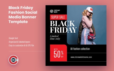 Sjabloon voor spandoek voor Black Friday-mode voor sociale media