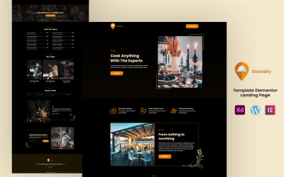 Starbelly - Hotel- en restaurantservices Elementor-sjabloon met één pagina
