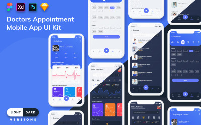 Uživatelské rozhraní mobilní aplikace Doctor Appointment (světlé a tmavé)