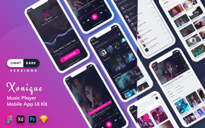 Xonique - Комплект пользовательского интерфейса музыкального мобильного приложения (светлый и темный)