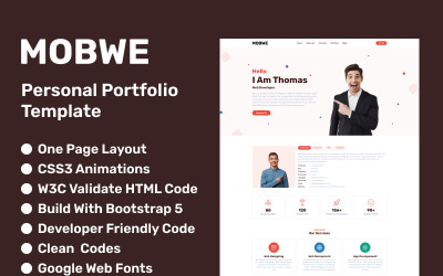 Mobwe - HTML-sjabloon voor persoonlijke portfolio met één pagina