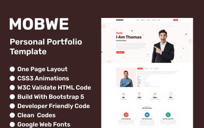 Mobwe – Személyes portfólió egyoldalas HTML-sablonja