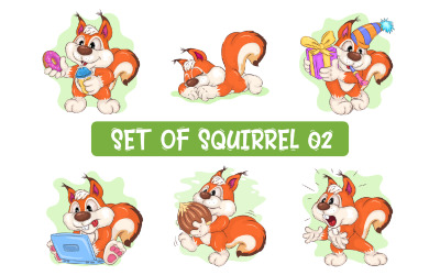 Set di scoiattoli cartoni animati 02. T-shirt. sublimazione. Vettore