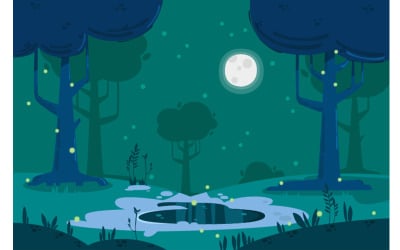 Free Summer Landscape with Trees Background Illustration