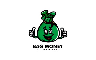 sac, argent, mascotte, dessin animé, logo