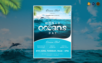 World Oceans Day Flyer Print och Social Media Mall