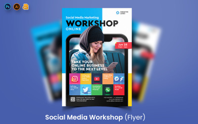Flyer d&amp;#39;atelier sur les médias sociaux et modèle de médias sociaux
