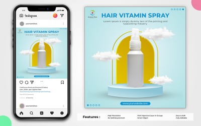 Modello di post sui social media per bottiglia spray PSD premium