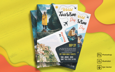 Друк листівки Всесвітнього дня туризму та шаблон соціальних медіа
