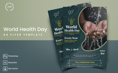 Flyer de la Journée mondiale de la santé et modèle de médias sociaux