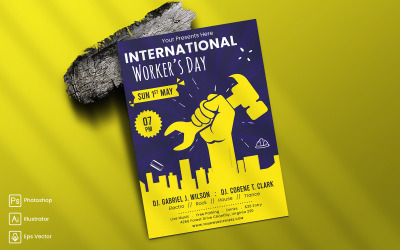 Modèle d&amp;#39;impression de dépliant de la Journée internationale des travailleurs et de médias sociaux
