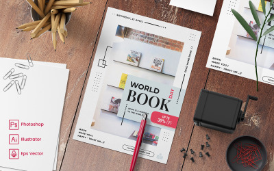 Volantino per la Giornata mondiale del libro e modello di social media