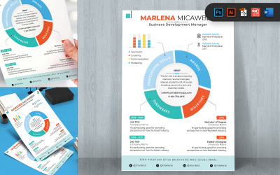 A4-Druckvorlage für den Lebenslauf im Infografik-Stil