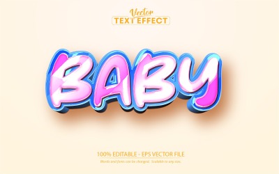 Bambino - Effetto testo modificabile, stile testo cartone animato blu e rosa, illustrazione grafica