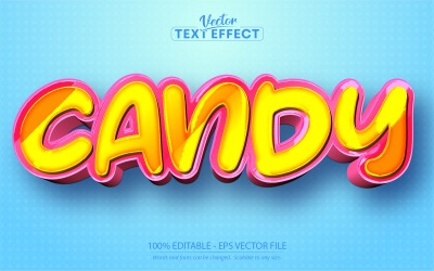 Candy - bewerkbaar teksteffect, gele en roze cartoon-tekststijl, grafische illustratie