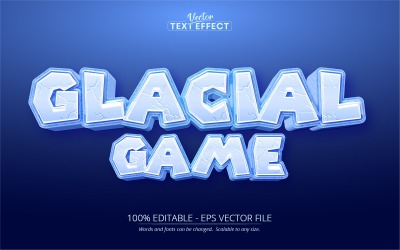 Juego glacial: efecto de texto editable, estilo de texto de dibujos animados de hielo, ilustración gráfica
