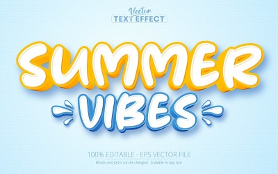 Summer Vibes: efecto de texto editable, estilo de texto de color amarillo y azul de dibujos animados, ilustración gráfica