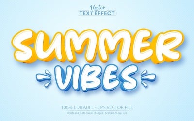 Summer Vibes – текстовий ефект для редагування, стиль мультфільму жовто-блакитного кольору, графічна ілюстрація