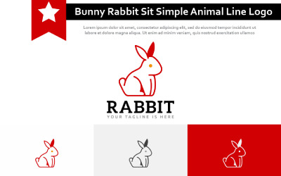 Bunny Tavşan Oturun Basit Hayvan Çizgi Logosu