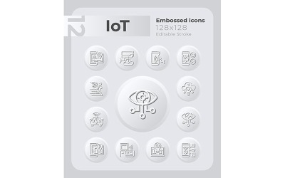 Conjunto de iconos en relieve de Internet de las cosas IoT
