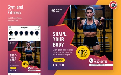 Gym och fitness mall för banner för sociala medier - 00195