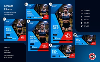 Sada bannerů na sociálních sítích pro tělocvičnu a fitness – 00189