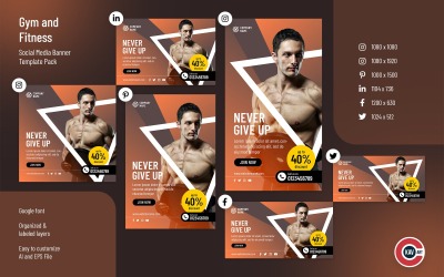 Sada bannerů pro sociální sítě pro tělocvičnu a fitness - 00190