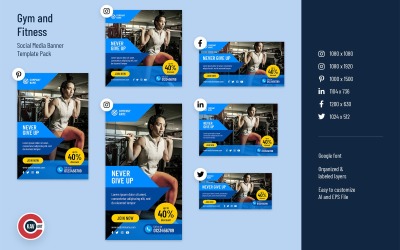 Sada bannerů sociálních médií pro tělocvičnu a fitness - 00192