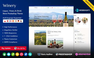 酒庄 - 酒类、葡萄园多用途响应式 Prestashop Elementor 商店