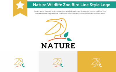 Logotipo de estilo de línea simple de aves de zoológico de vida silvestre de la naturaleza