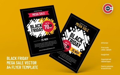 Черная пятница Mega Sale Vector A4 Flyer Template