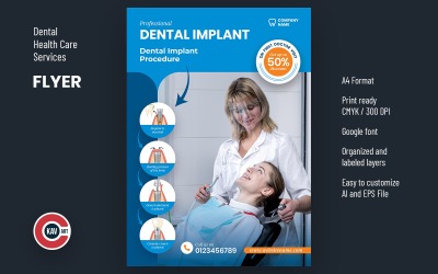 Design de Modelo de Folheto A4 de Assistência Odontológica